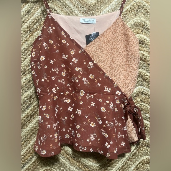 Anthropologie Paper Crane Junior's Double Print Faux Wrap Peplum Top,Size M,NWT - Picture 2 of 10